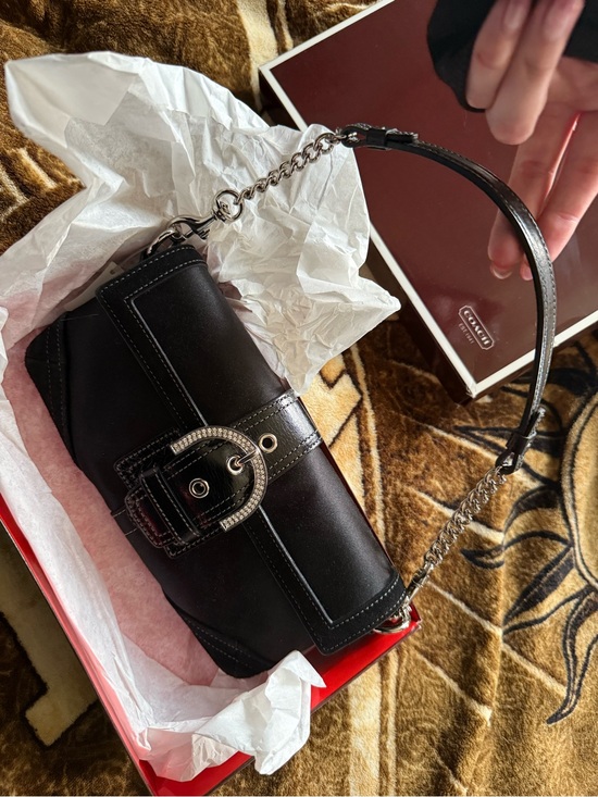 Coach Handbags - Coach Black Shoulder Bag with Silver Buckle & Chain Strap